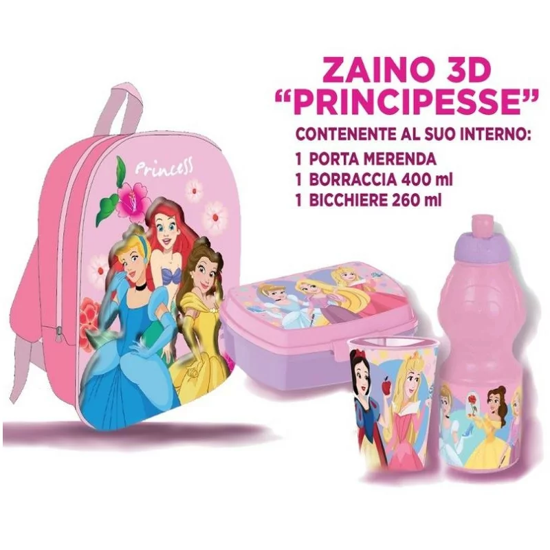 Zaino 3D Bambina + Gift Set 3 in 1 Disney Princess